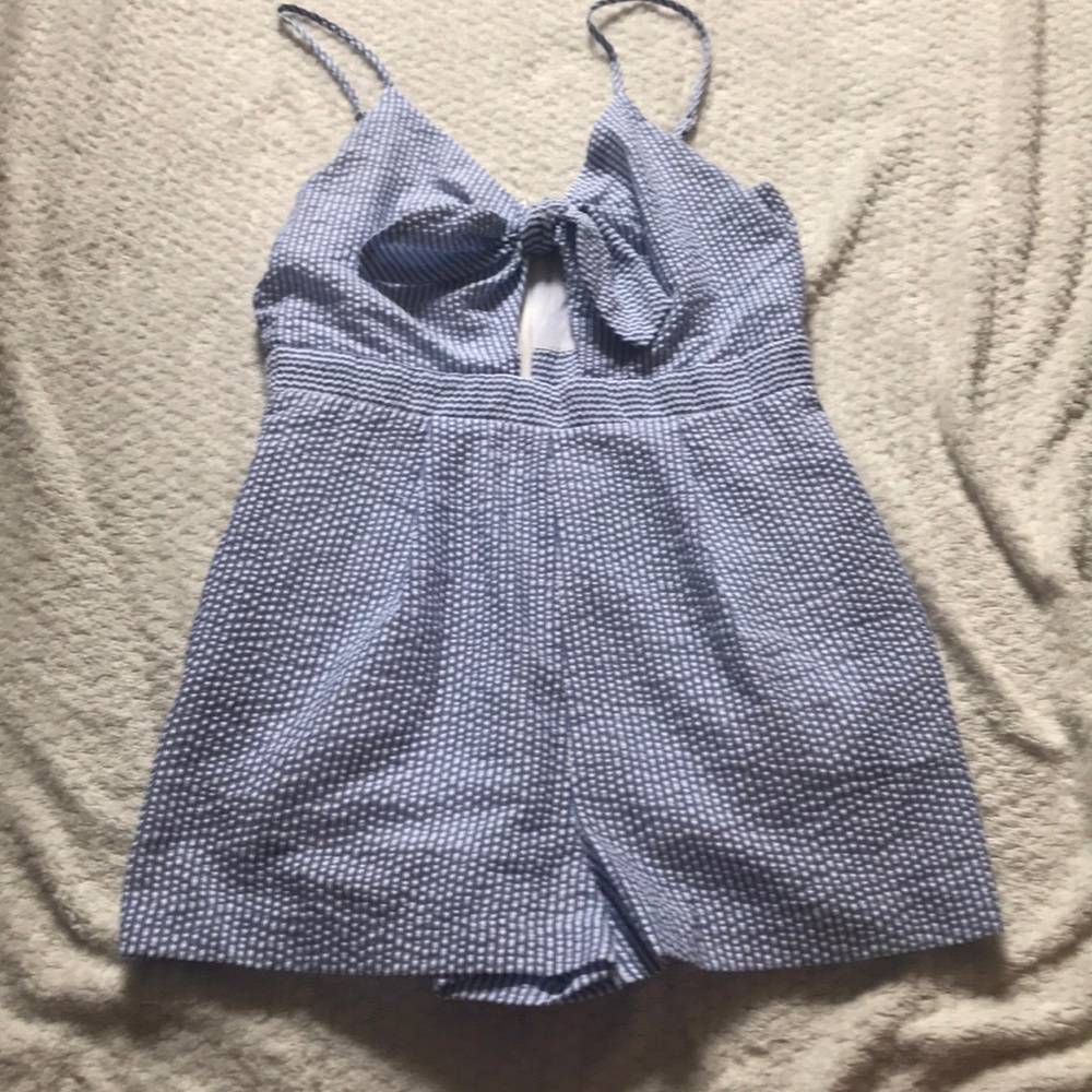Blue and white stripe romper